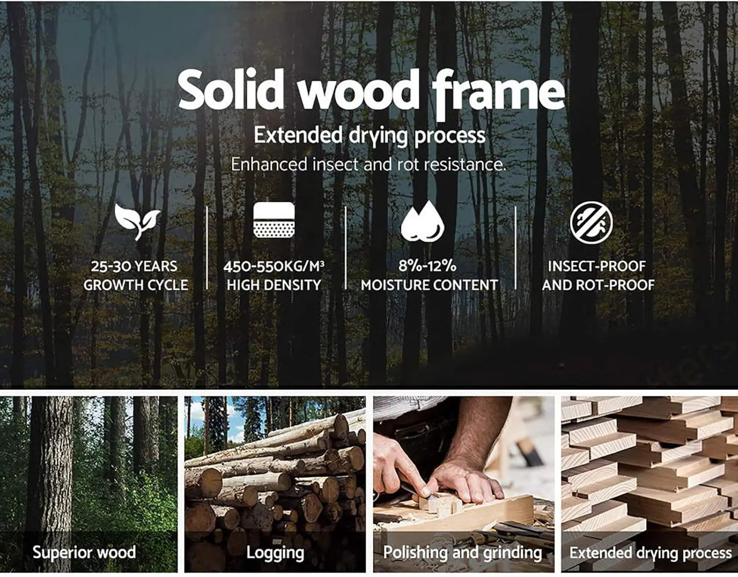 XMSJ Double Bed Frame Platform Wingback Headboard - Grey Fabric Upholstered Base - Deal Done