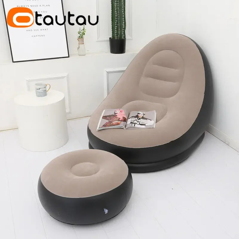 OTAUTAU Inflatable Lounger with Footstool - Outdoor Camping Recliner Sofa - Deal Done