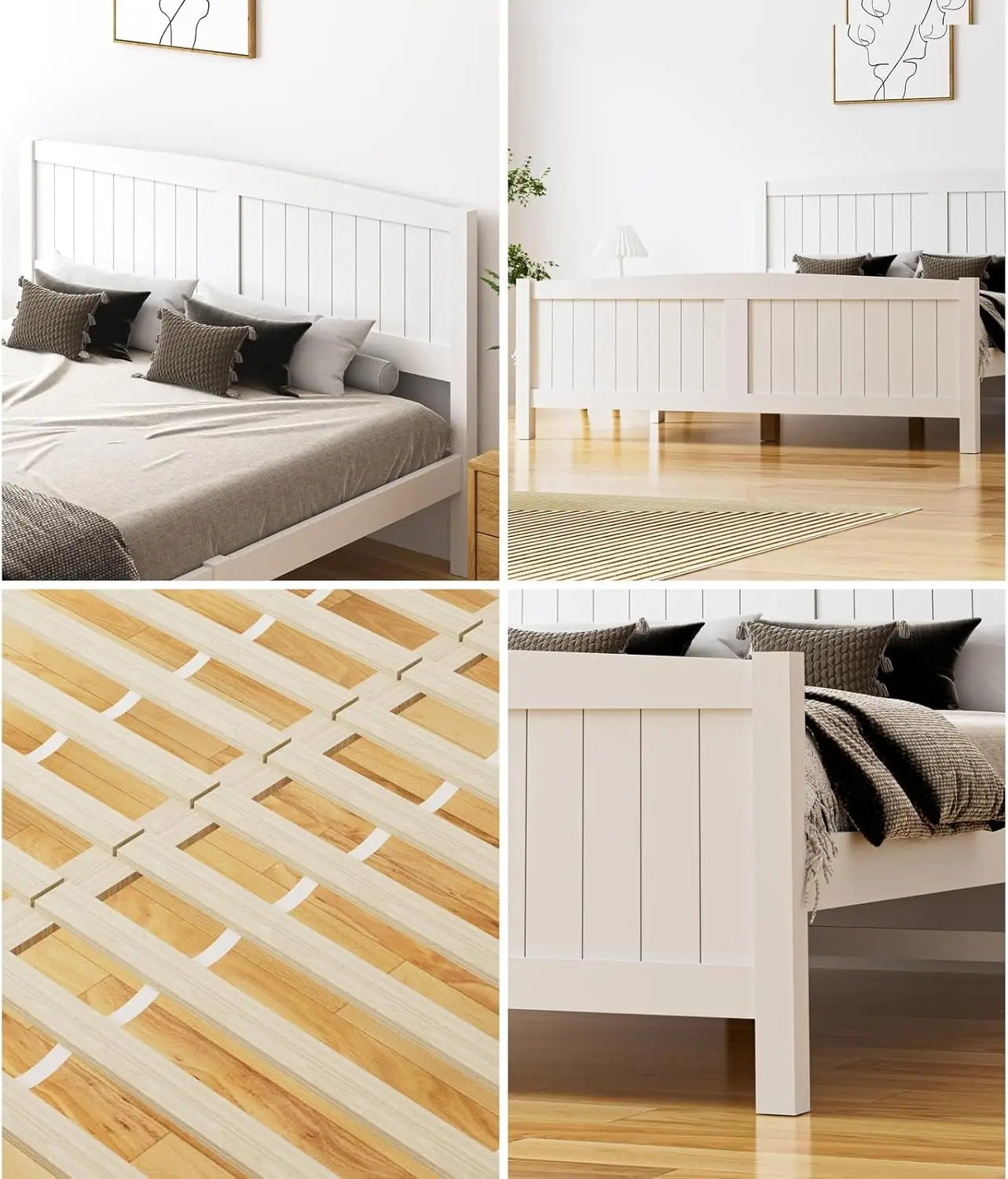 XMSJ Queen Bed Frame White Pine Wood - Platform Bed with Headboard & Footboard - Deal Done