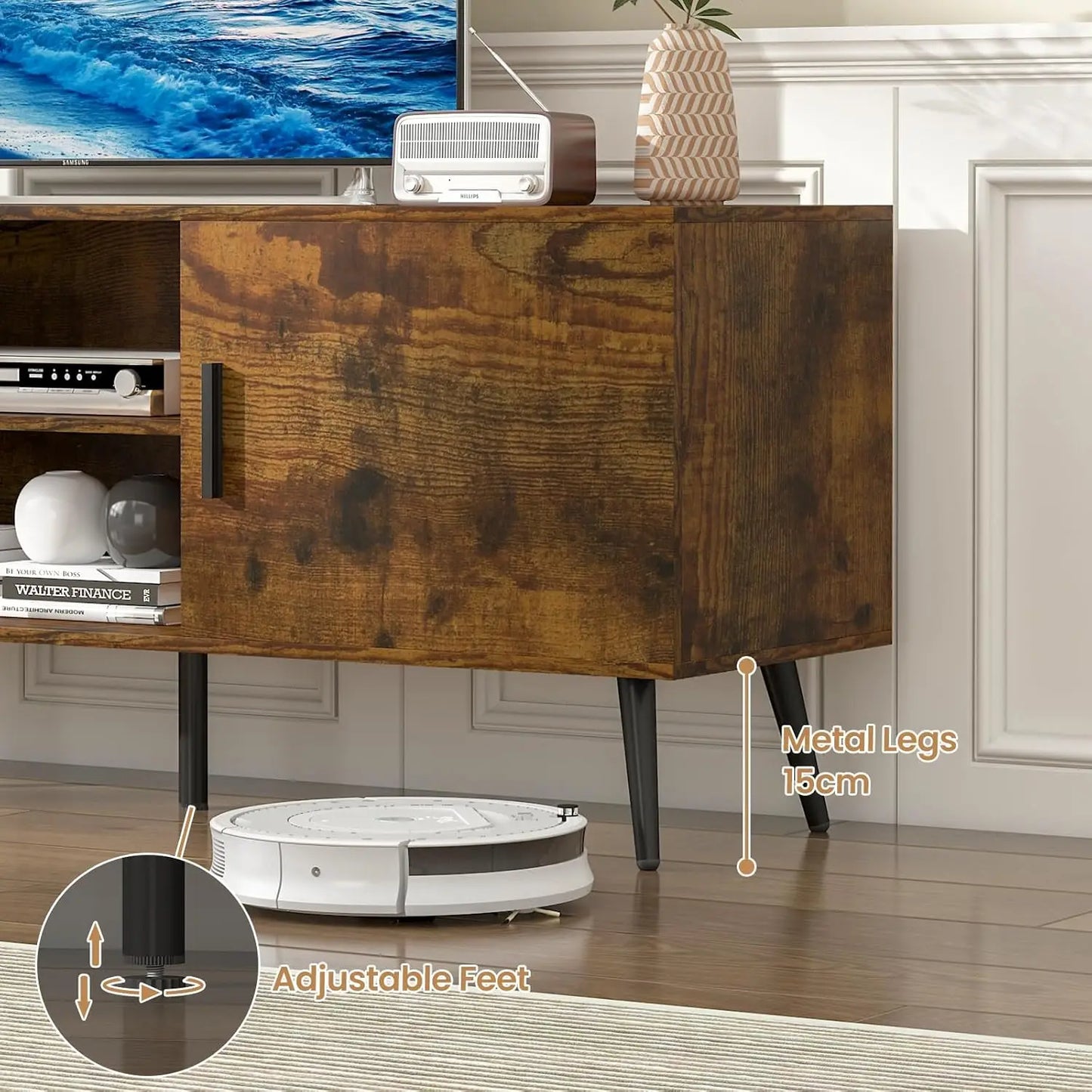 XMSJ Entertainment Center TV Unit 140cm - Modern Console with Adjustable Shelves & 2 Cabinets - Deal Done