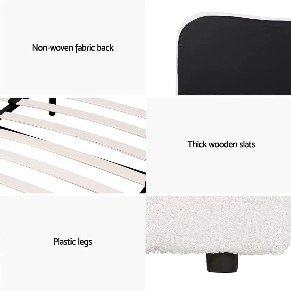 XMSJ DARA Queen Bed Frame - Boucle Upholstered Wooden Platform with Padded Headboard - Deal Done