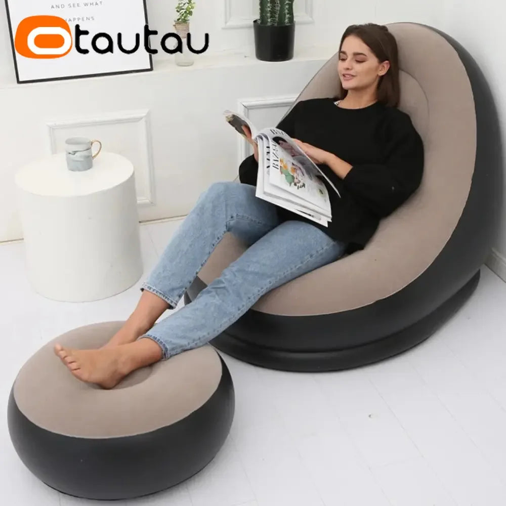 OTAUTAU Inflatable Lounger with Footstool - Outdoor Camping Recliner Sofa - Deal Done