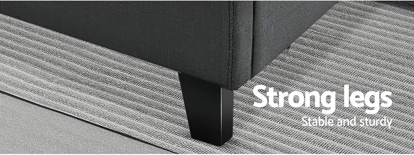 XMSJ Bed Frame King Charcoal - Checkered Headboard Platform Upholstered - Deal Done