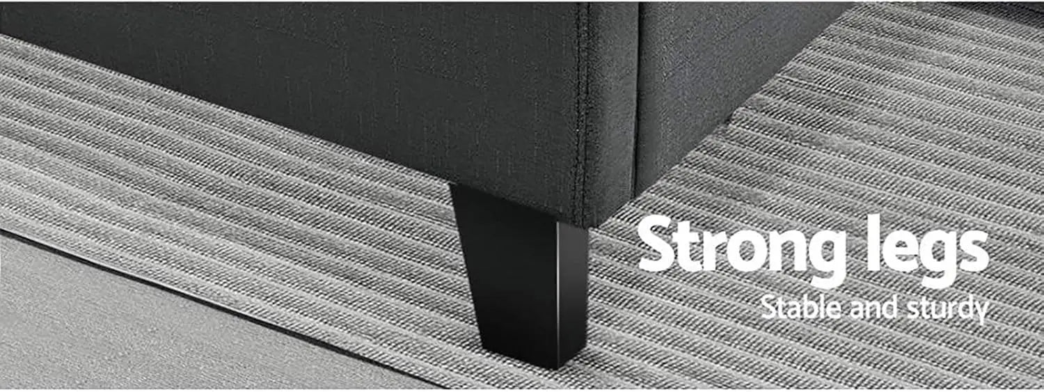 XMSJ Bed Frame King Charcoal - Checkered Headboard Platform Upholstered - Deal Done