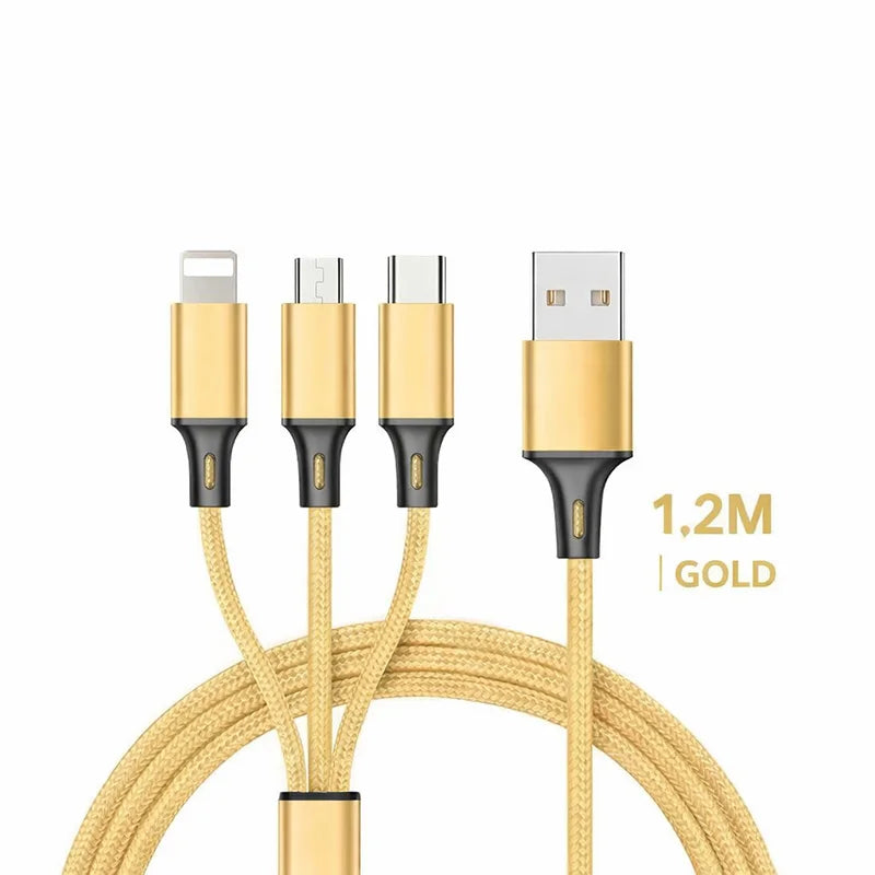 3-in-1 Charging Cable 2.4A – USB-C Lightning Micro USB