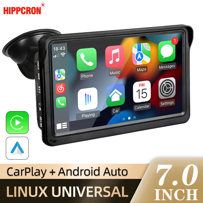 Hippcron 7" Portable CarPlay & Android Auto Car Radio