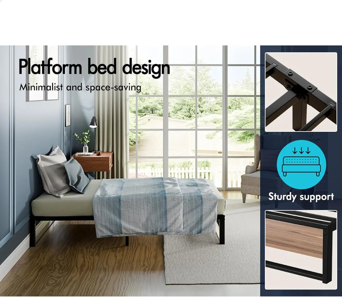 XMSJ Single Metal Bed Frame - Industrial Platform with Reinforced Steel - Deal Done