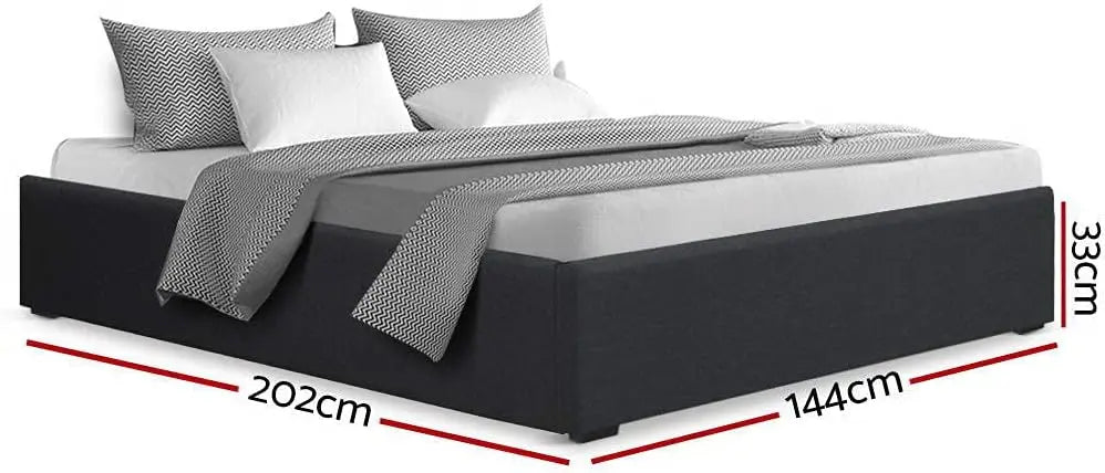 XMSJ Double Gas Lift Storage Bed Frame - Charcoal Faux Linen Upholstered Platform Base - Deal Done