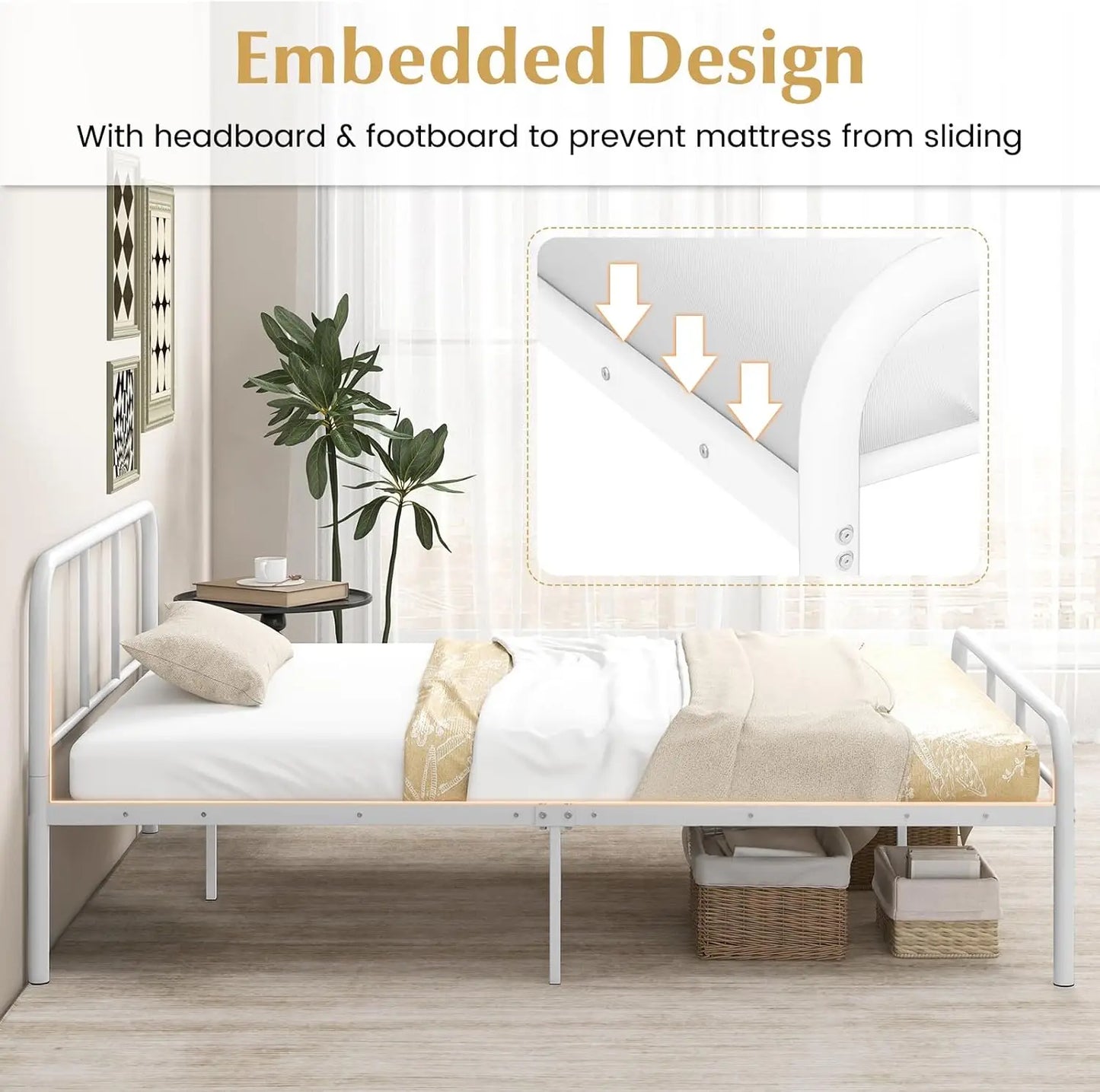 XMSJ Metal Platform Bed King - Heavy Duty with Headboard & Footboard - Deal Done