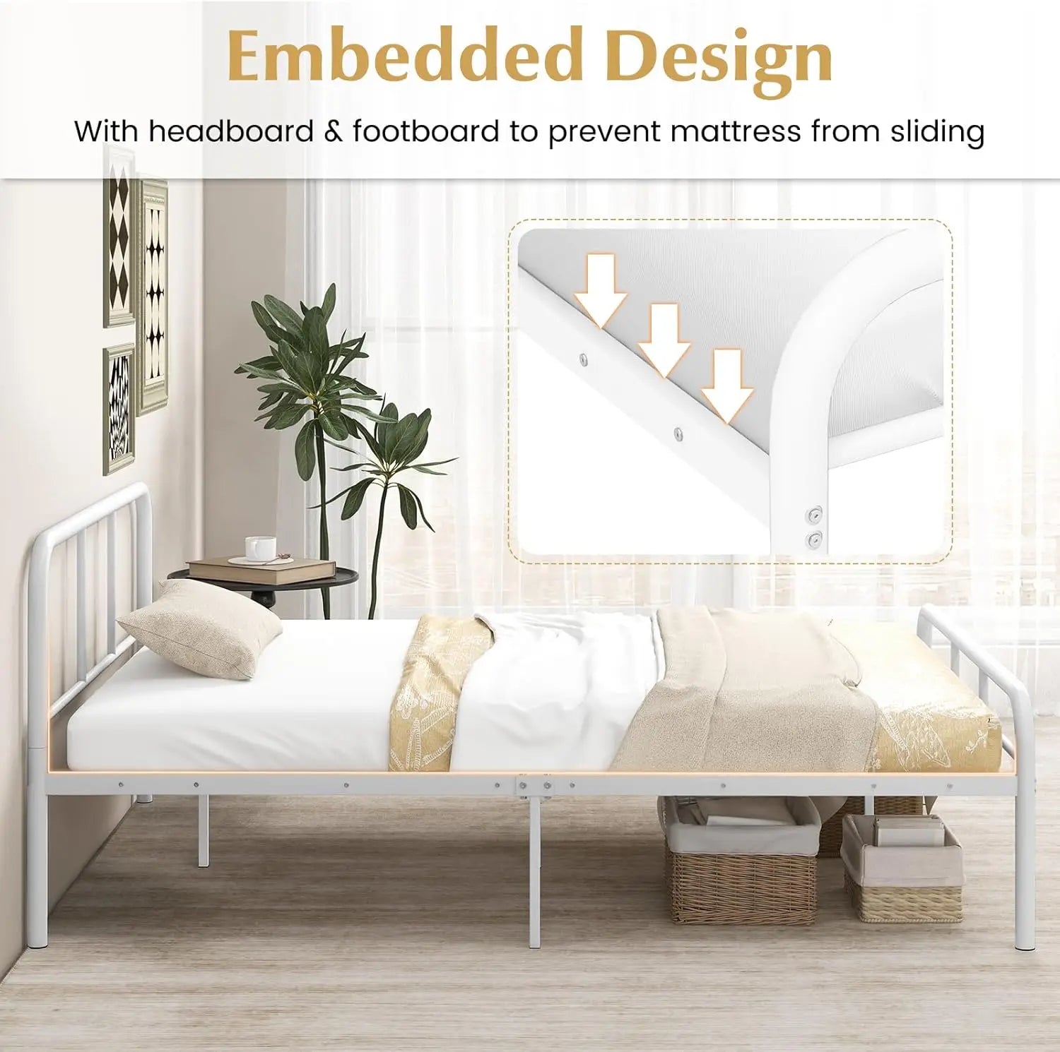 XMSJ Metal Platform Bed King - Heavy Duty with Headboard & Footboard - Deal Done