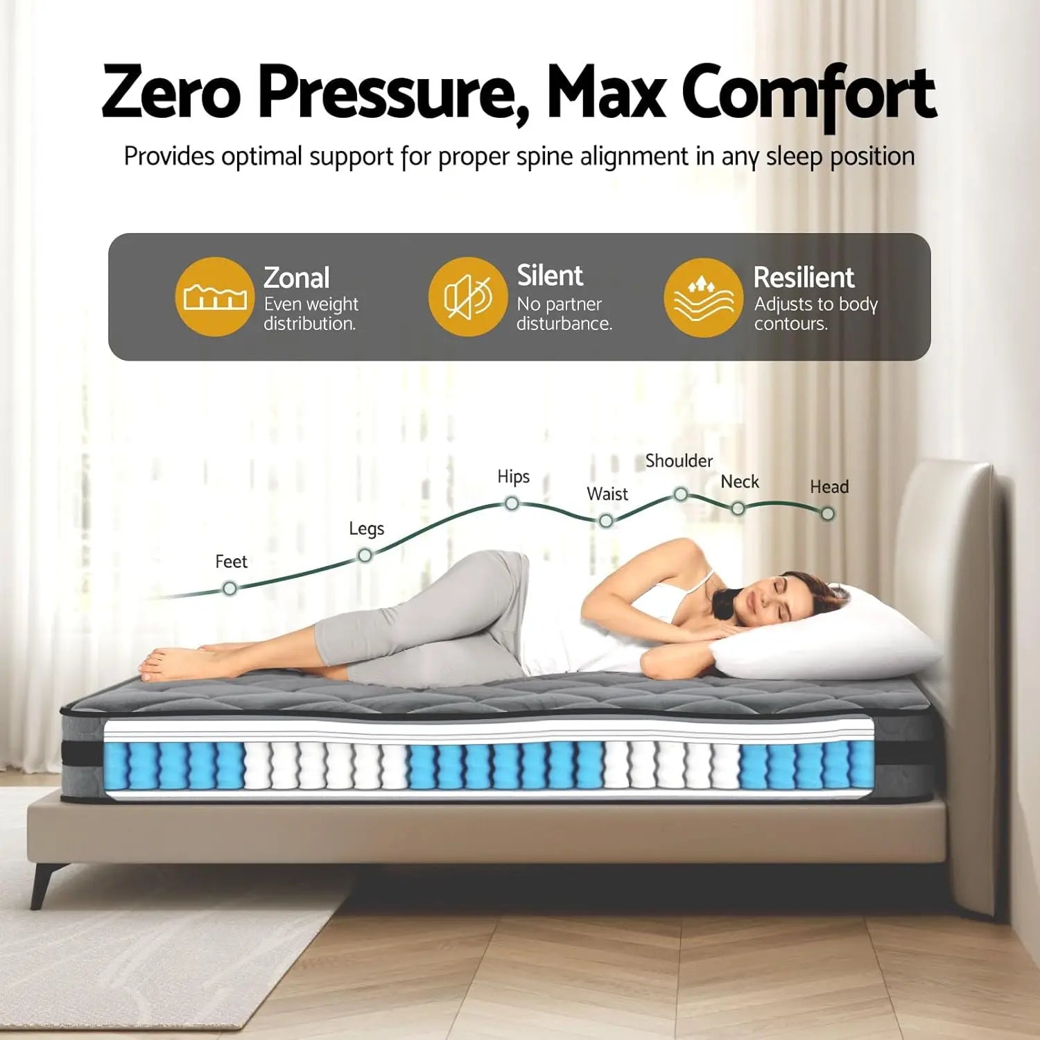 XMSJ Mattress 25cm (10") Medium Firm - 5-Zone Pocket Spring Orthopedic Cooling Top 5Yrs Warranty - Deal Done
