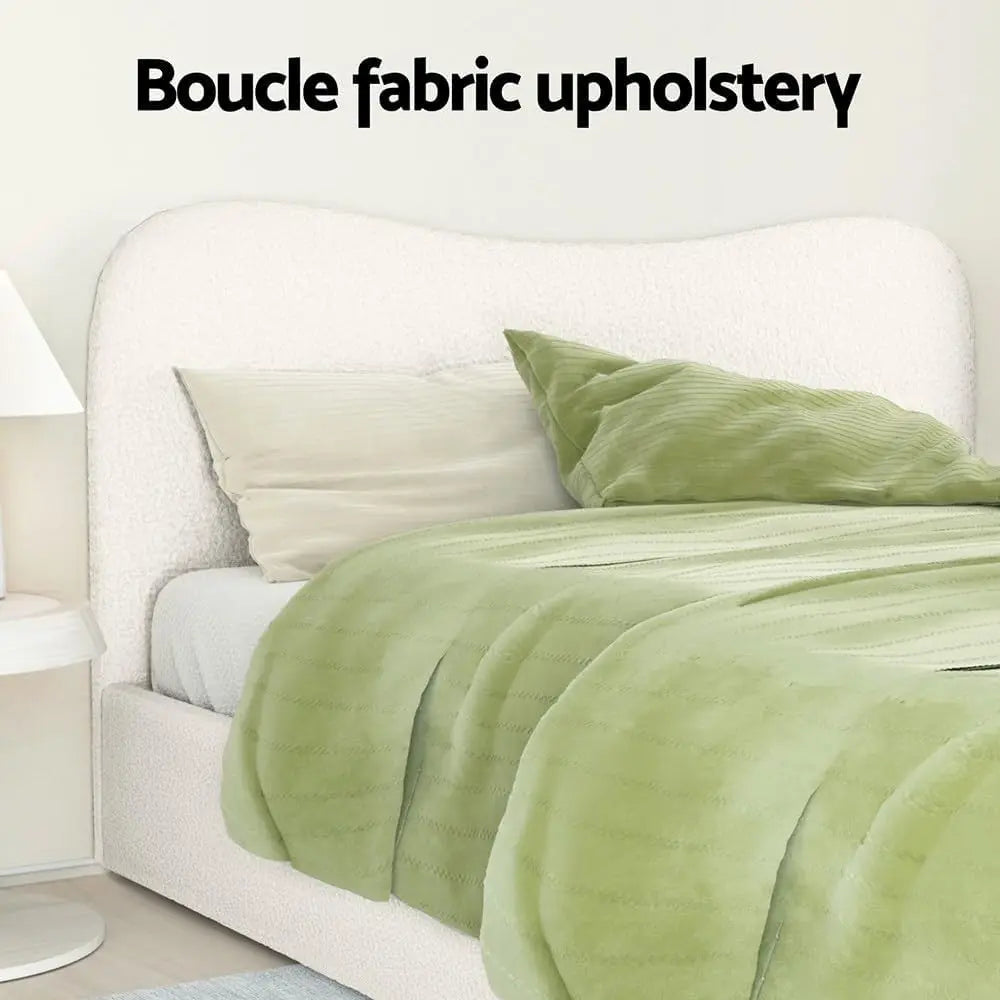 XMSJ DARA Queen Bed Frame - Boucle Upholstered Wooden Platform with Padded Headboard - Deal Done