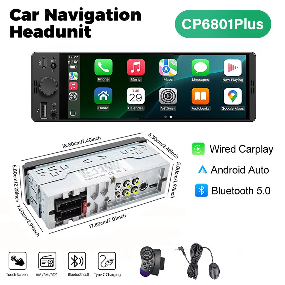 6.86" Car MP5 Radio CarPlay Android Auto
