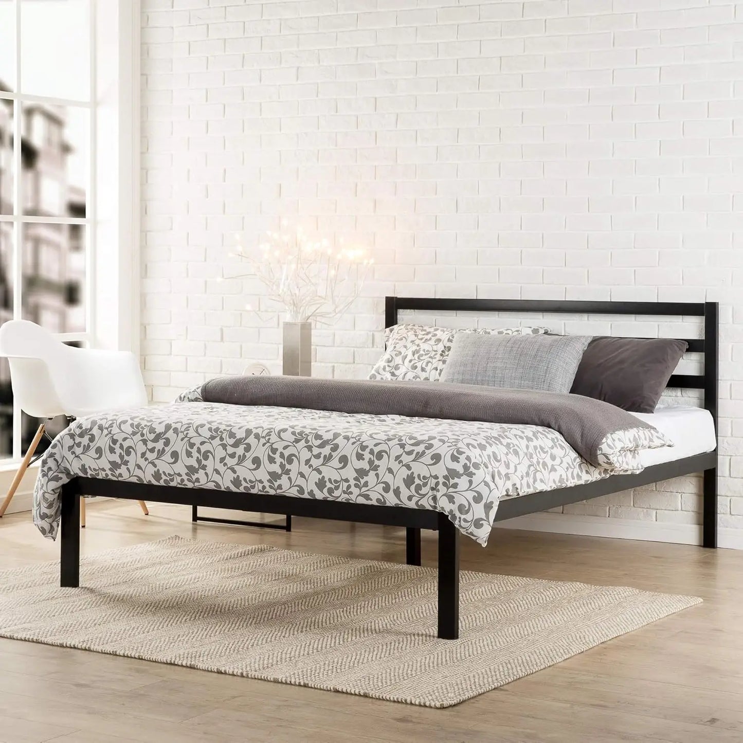 XMSJ Queen Black Bed Frame - Modern Metal Steel Headboard Platform with Under Bed Storage - Deal Done