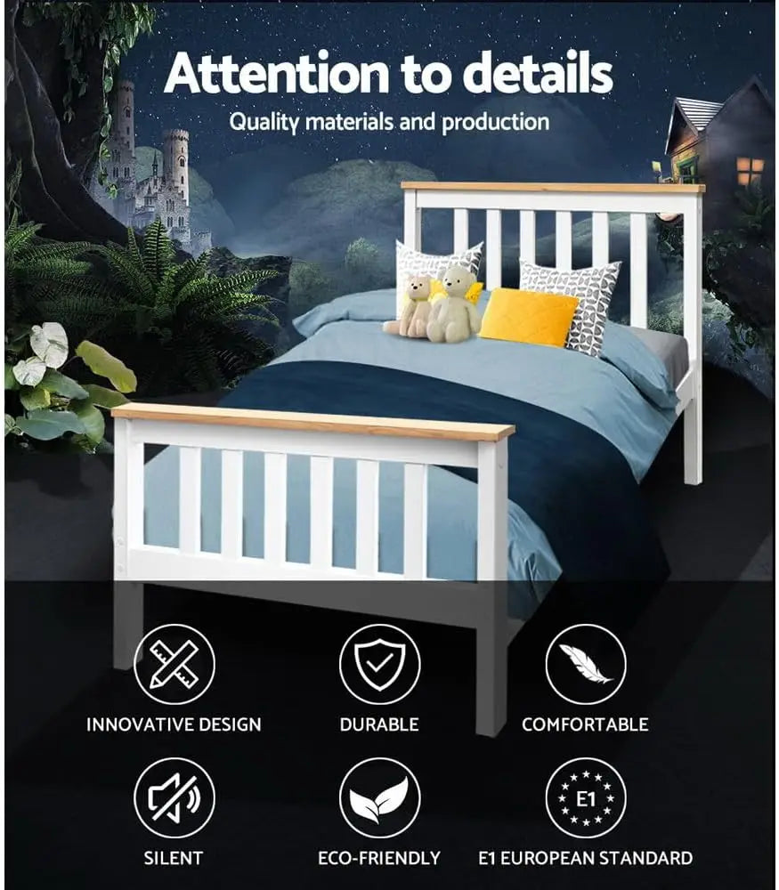 XMSJ Wooden Platform Bed Frame with Storage - White Timber Base (Single/King Single) - Deal Done