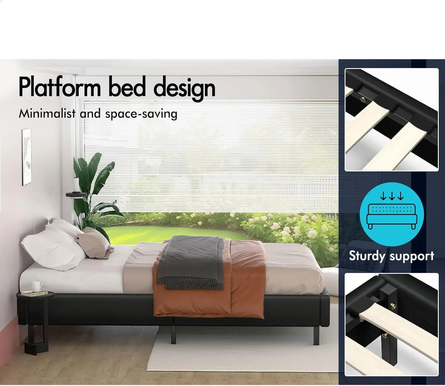 XMSJ Double Bed Frame Platform Base - PU Leather Upholstered Black Basel No Headboard - Deal Done