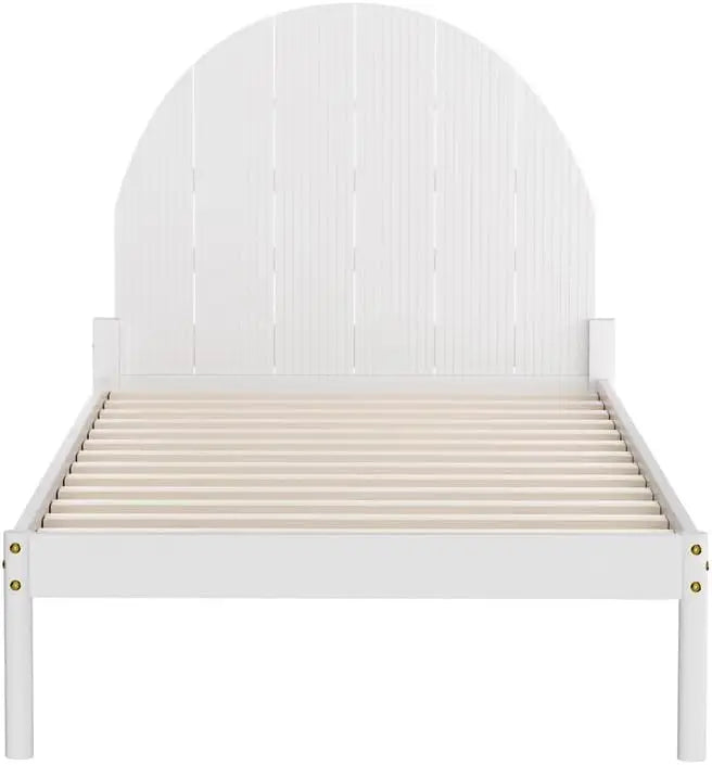 XMSJ Platform Bed Frame with Headboard - White Wooden Timber Slat Base - Deal Done