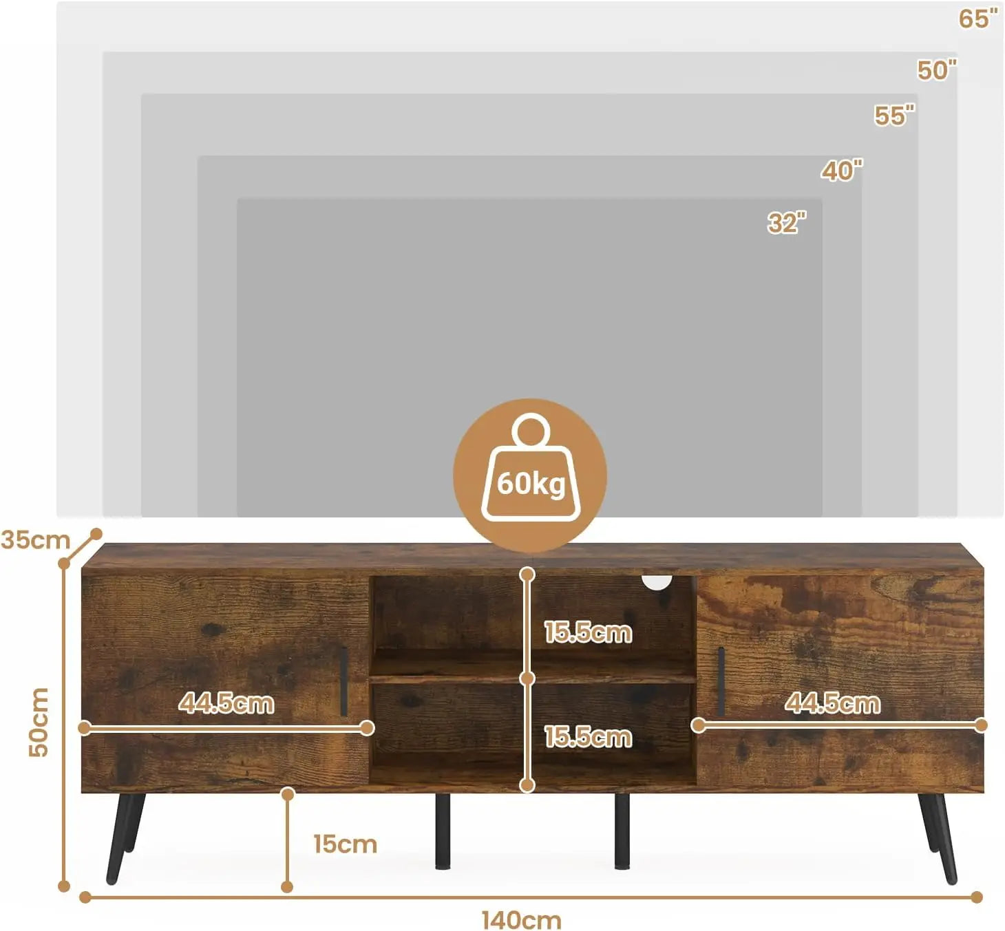 XMSJ Entertainment Center TV Unit 140cm - Modern Console with Adjustable Shelves & 2 Cabinets - Deal Done