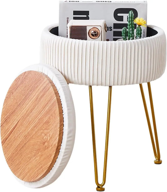 Foot Rest Stool Round - Upholstered Storage Ottoman with Memory Foam - Deal Done