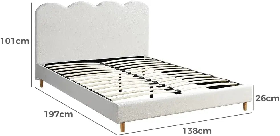 XMSJ Single Bed Frame White - Fabric Upholstered Platform with Headboard - Deal Done