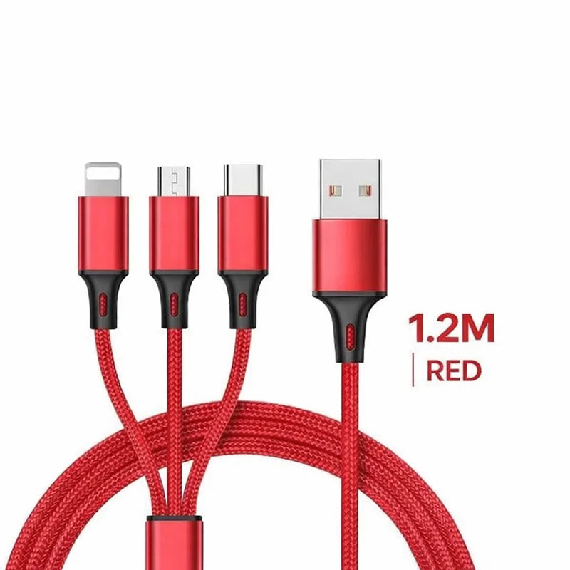 3-in-1 Charging Cable 2.4A – USB-C Lightning Micro USB