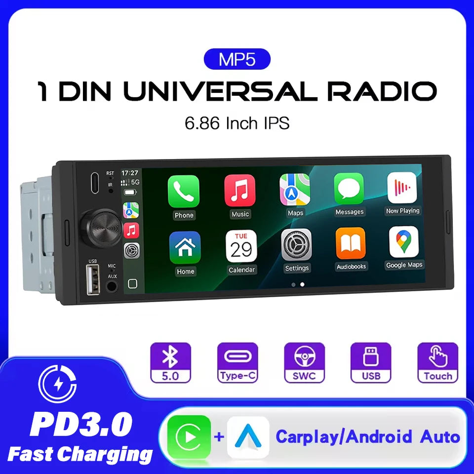 6.86" Car MP5 Radio CarPlay Android Auto