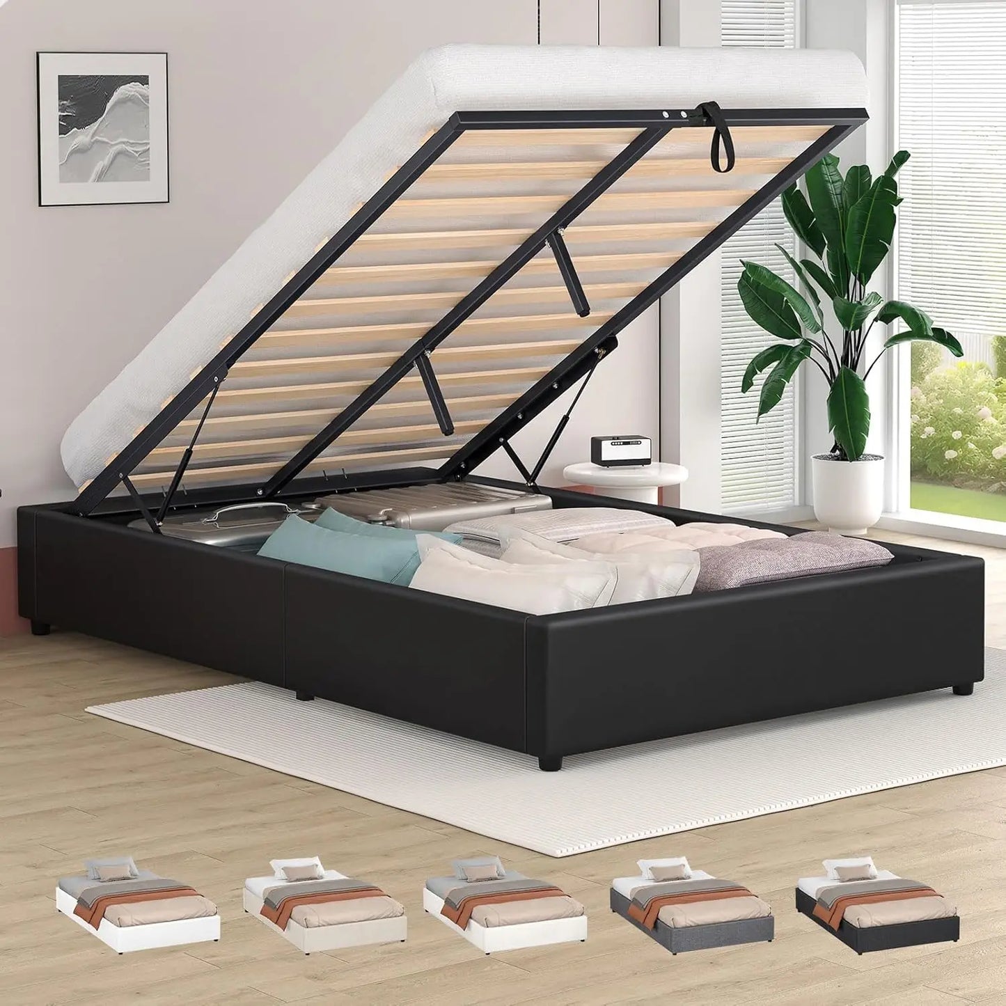 XMSJ Single Bed Frame 1600mm Gas Lift Storage - PU Leather Platform Base No Headboard - Deal Done