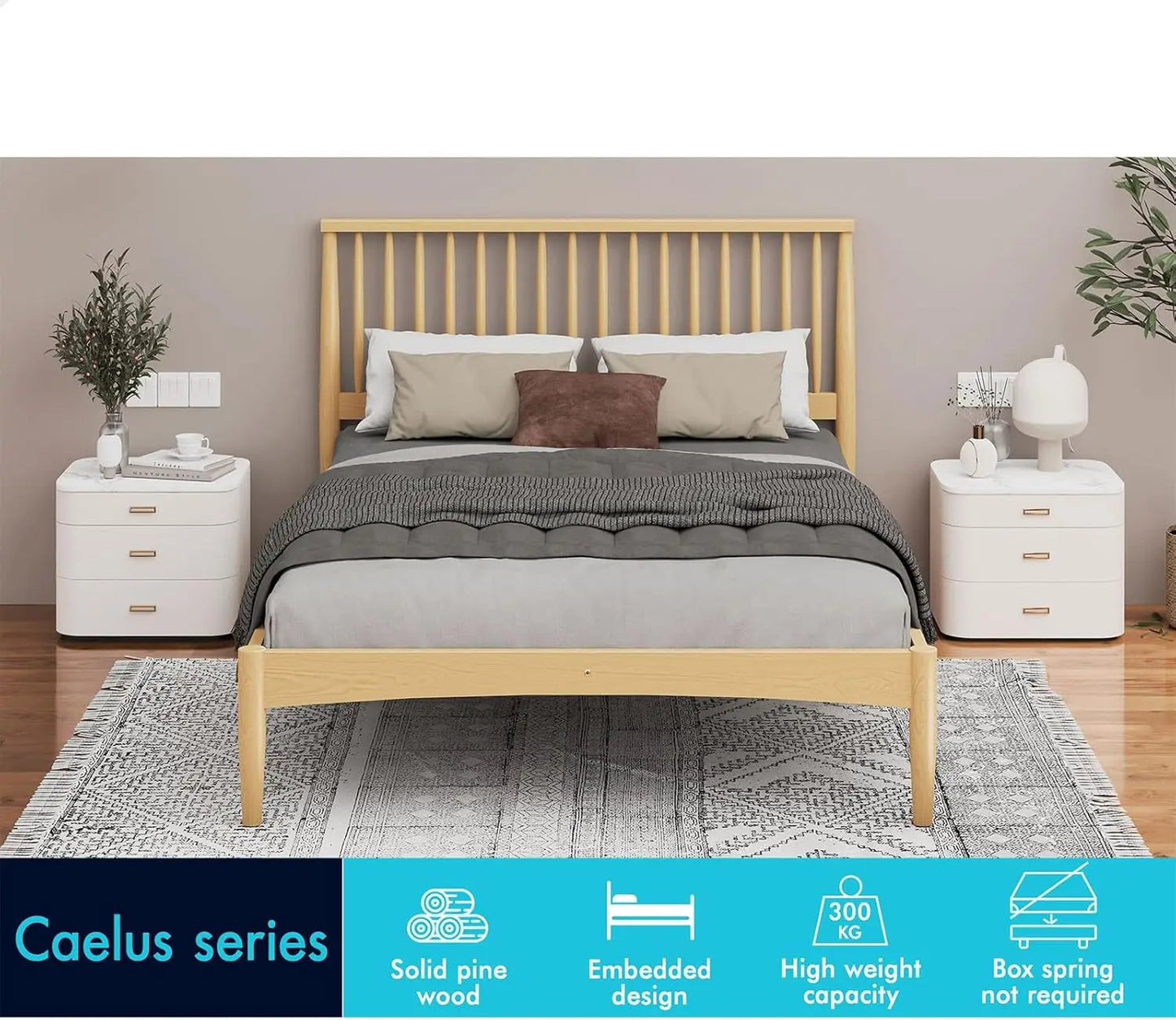 XMSJ Queen Wooden Bed Frame - Solid Pine Platform with Headboard & Timber Slats - Deal Done