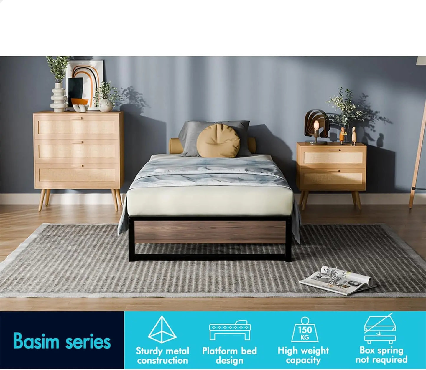 XMSJ Single Metal Bed Frame - Industrial Platform with Reinforced Steel - Deal Done