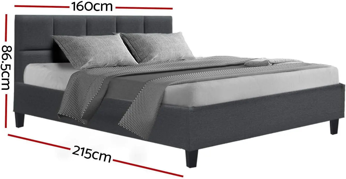 XMSJ Bed Frame King Charcoal - Checkered Headboard Platform Upholstered - Deal Done