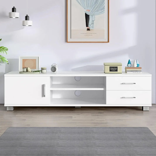 XMSJ TV Cabinet Stand 120cm - Modern Entertainment Unit with 2 Drawers & Shelves - Deal Done