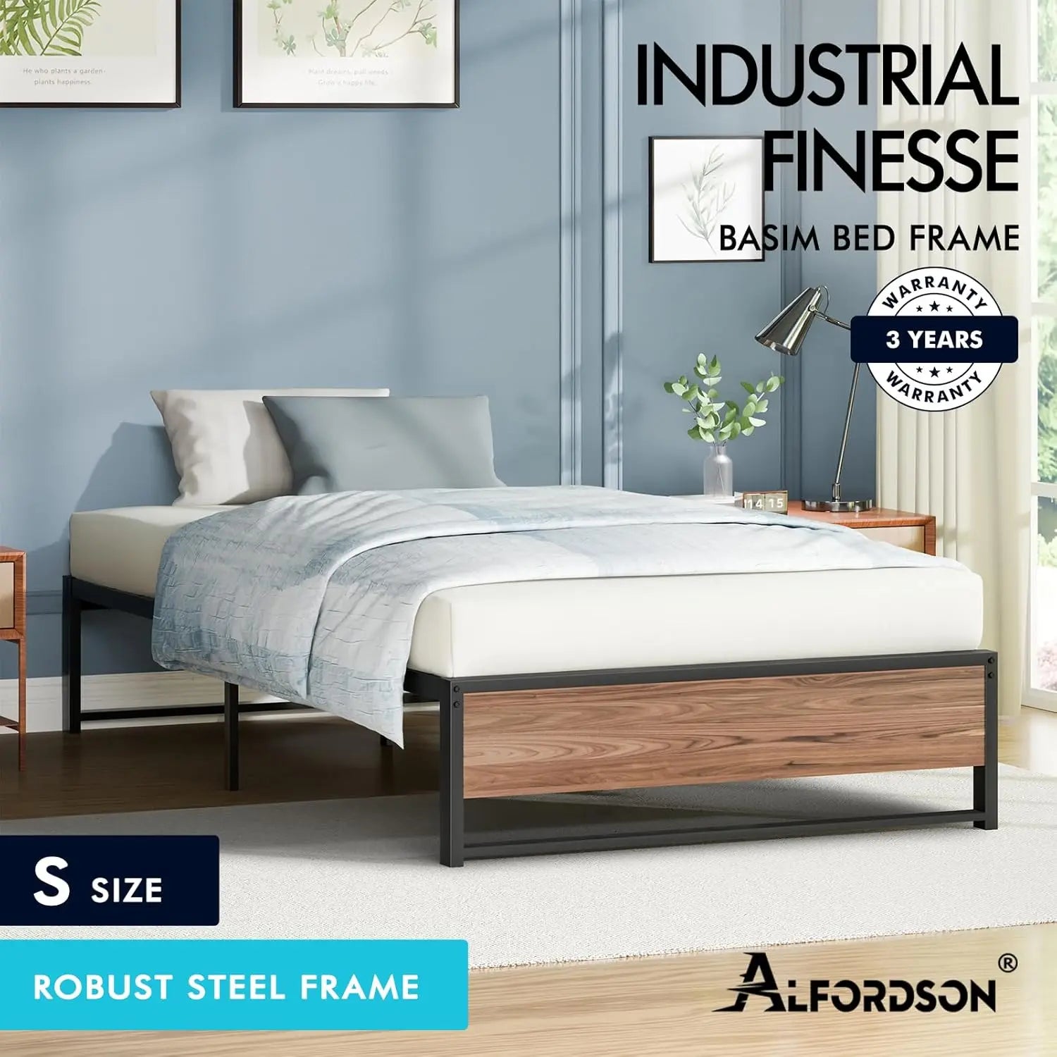 XMSJ Single Metal Bed Frame - Industrial Platform with Reinforced Steel - Deal Done