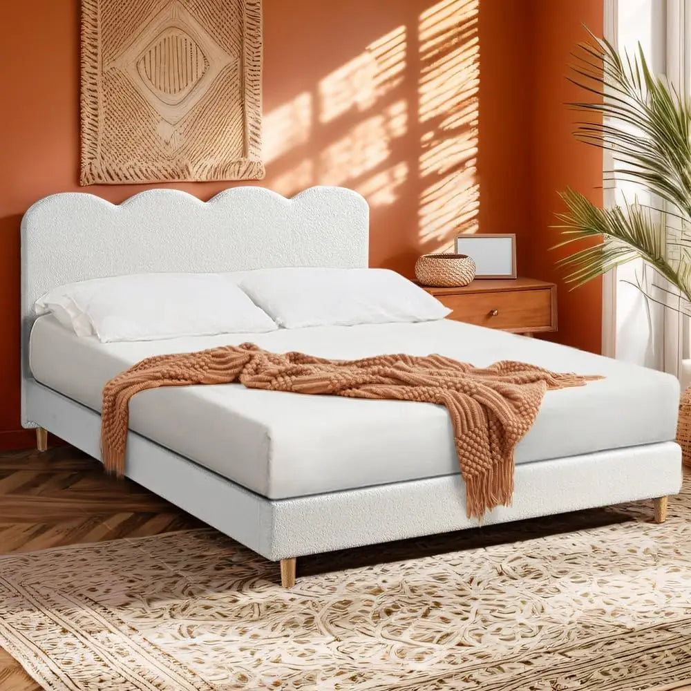 XMSJ Single Bed Frame White - Fabric Upholstered Platform with Headboard - Deal Done