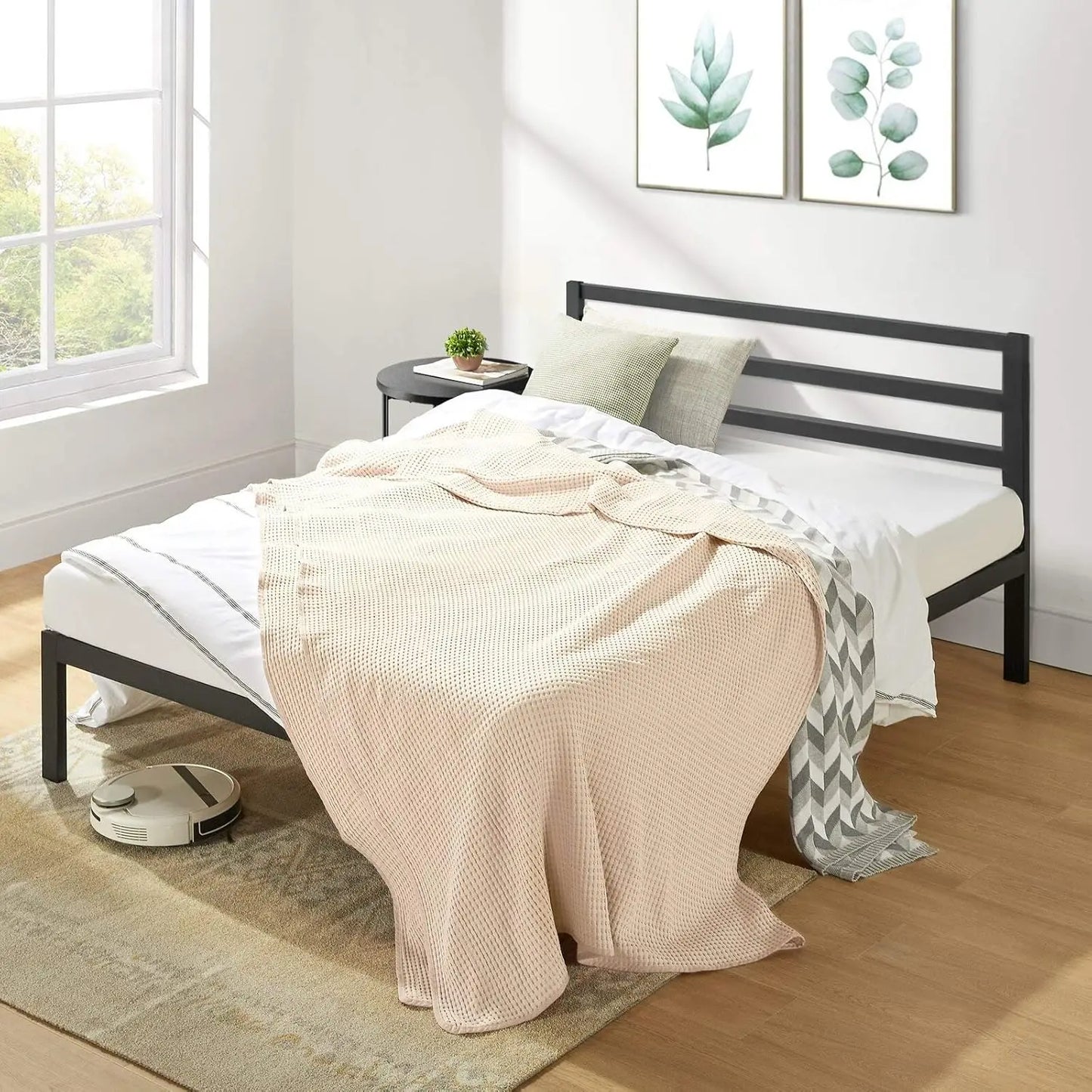 XMSJ Queen Black Bed Frame - Modern Metal Steel Headboard Platform with Under Bed Storage - Deal Done