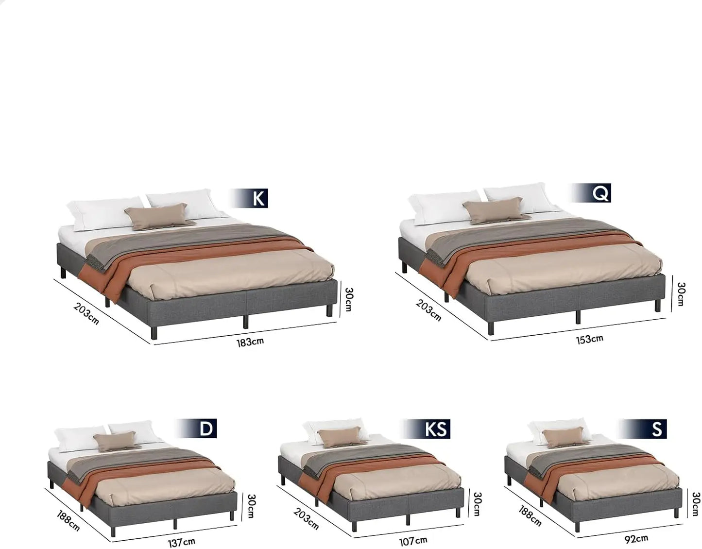 XMSJ Queen Platform Bed Frame Grey - Linen Upholstered No Headboard - Deal Done