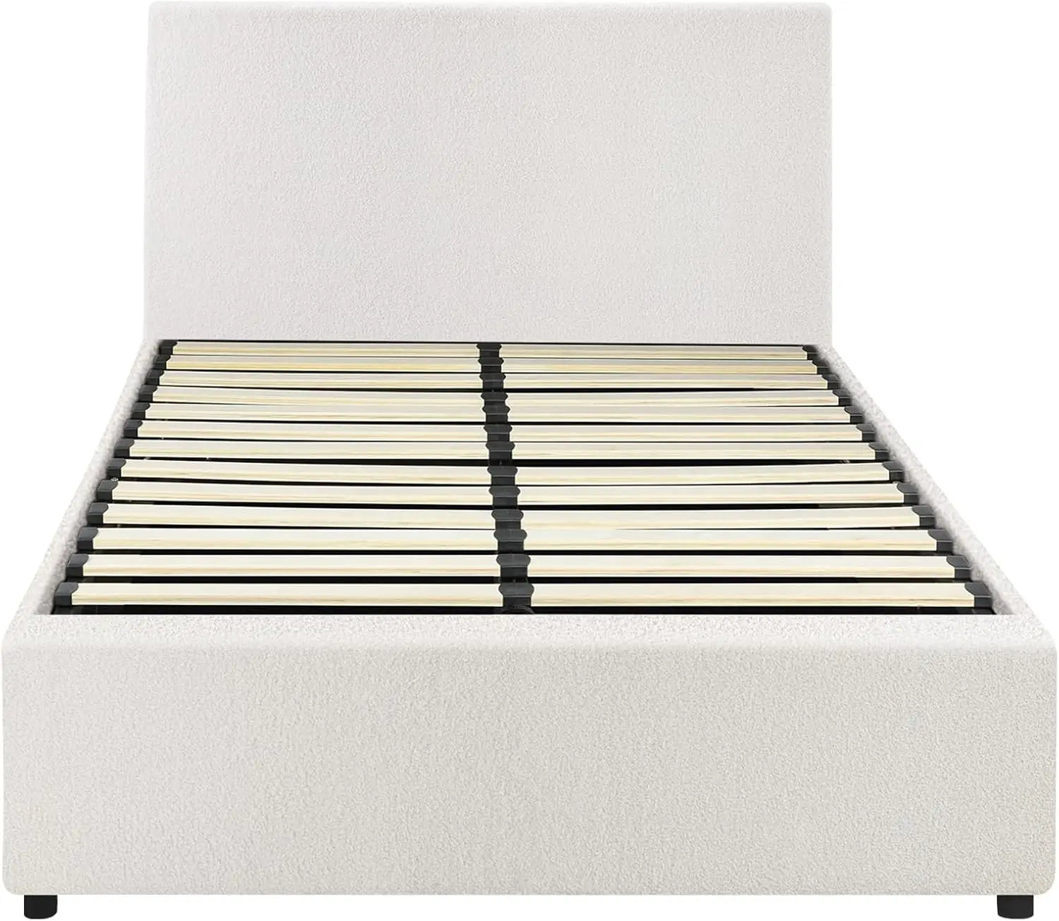 XMSJ King Single Bed Frame with Headboard - White Wooden Platform Base - Deal Done