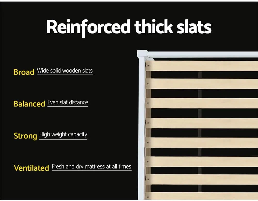 XMSJ Wooden Double Bed Base White - Pine Platform with Headboard & Storage - Deal Done