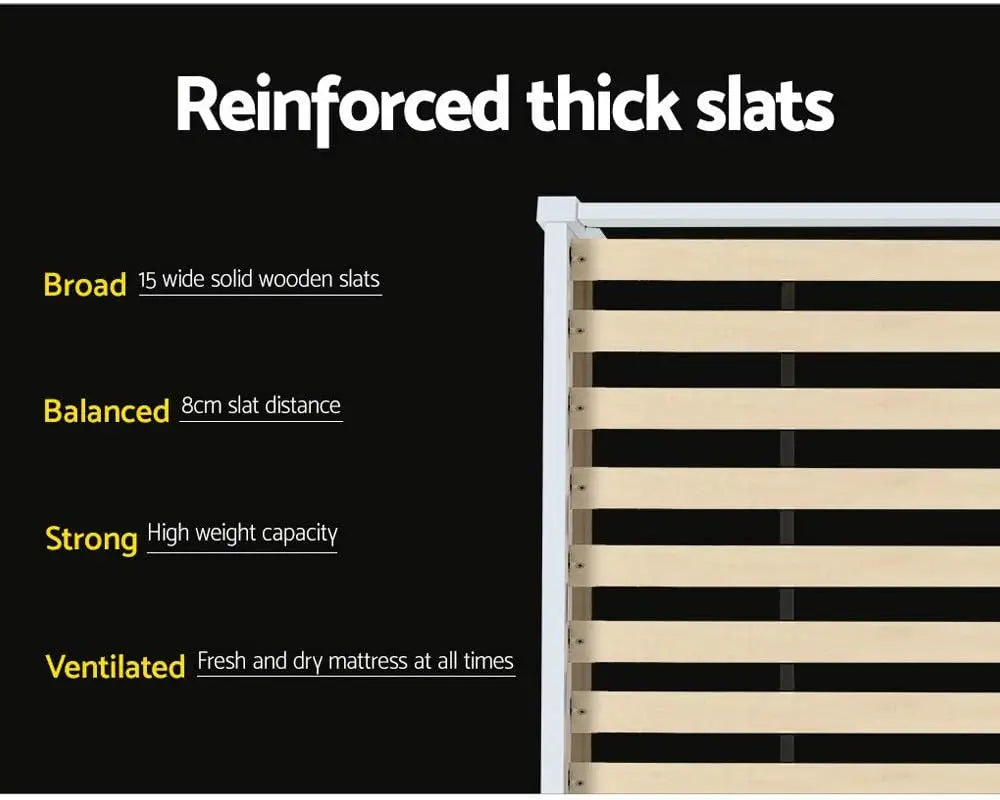 XMSJ Wooden Queen Bed Frame White - Platform Base 26cm Storage Space Timber Noise Free - Deal Done