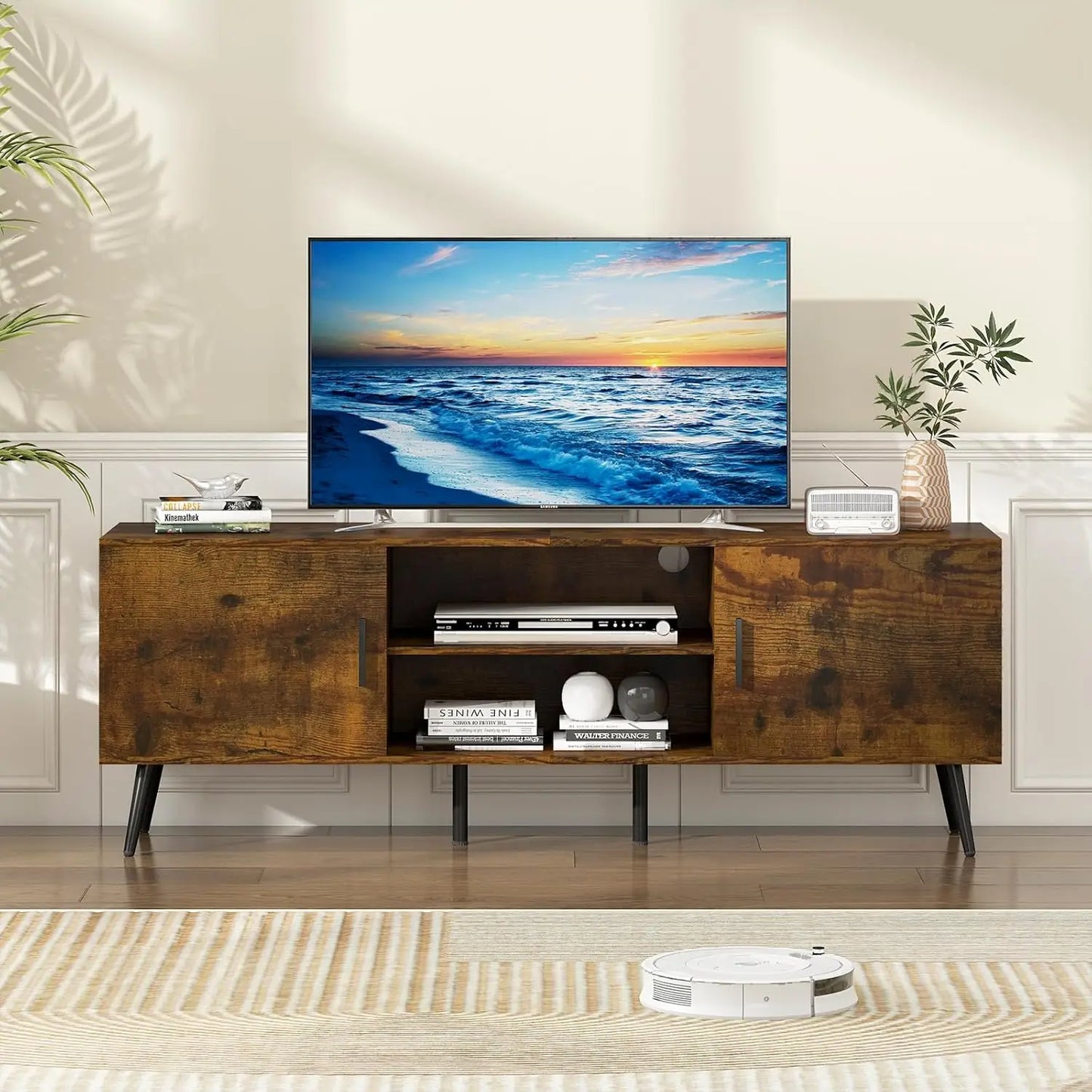 XMSJ Entertainment Center TV Unit 140cm - Modern Console with Adjustable Shelves & 2 Cabinets - Deal Done