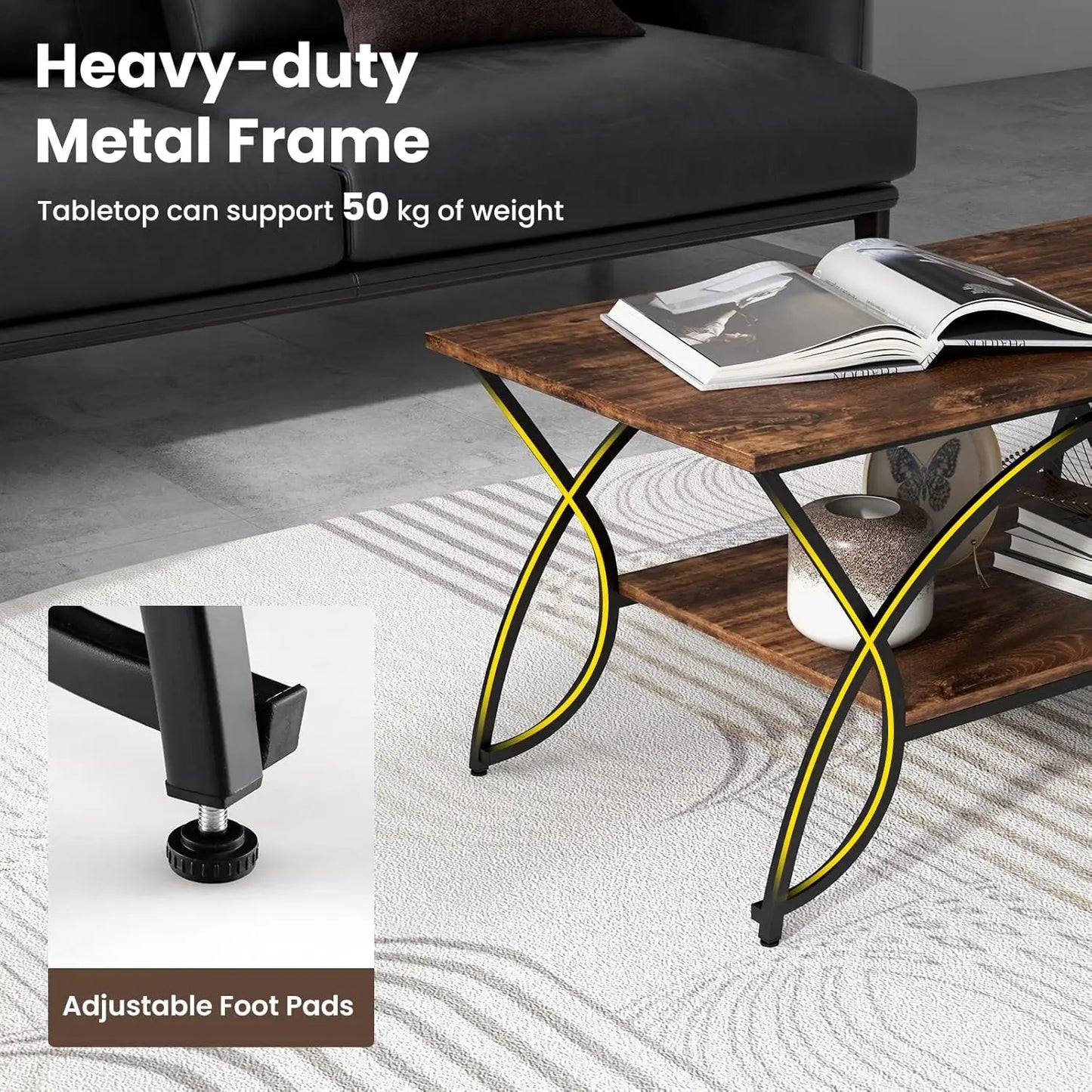 XMSJ Marble Coffee Table - Modern 2-Tier Rectangular with Open Storage Shelf - Deal Done