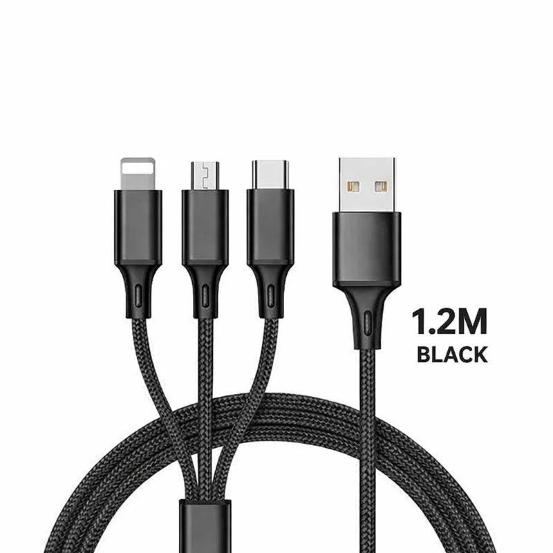 3-in-1 Charging Cable 2.4A – USB-C Lightning Micro USB