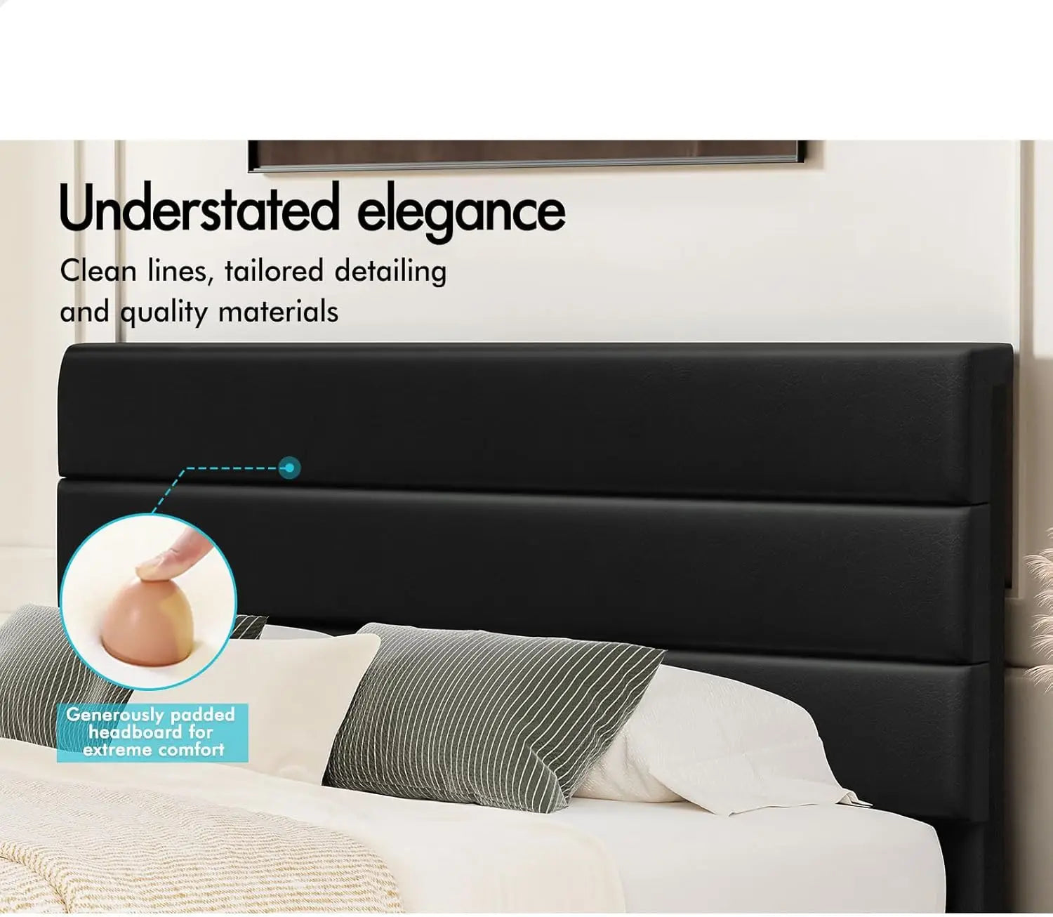 XMSJ Double Bed Frame with Headboard - PU Leather Upholstered Platform Foundation - Deal Done