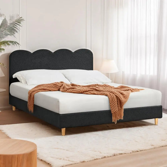 XMSJ Upholstered Platform Bed King Black - Fabric Headboard Base - Deal Done