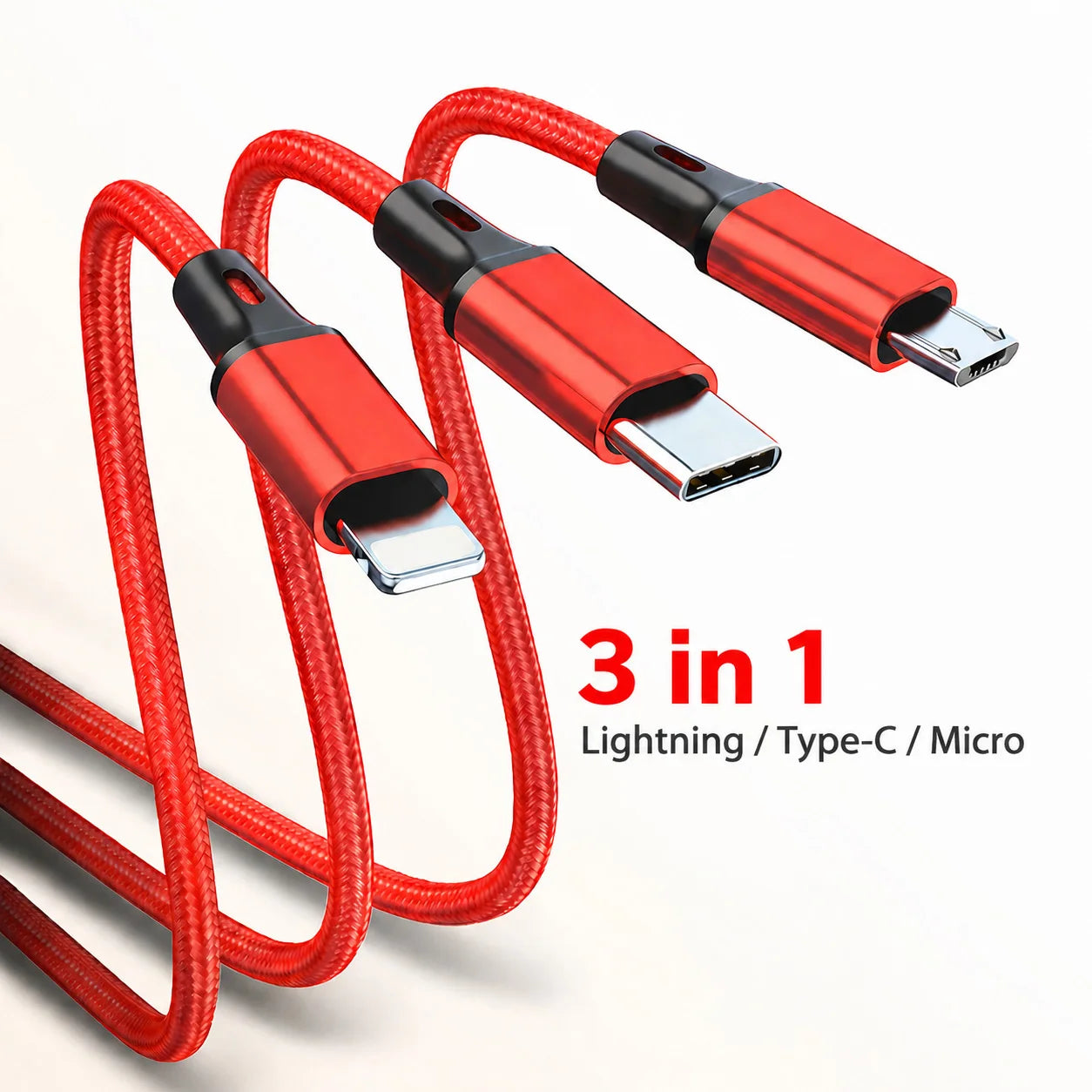 3-in-1 Charging Cable 2.4A – USB-C Lightning Micro USB