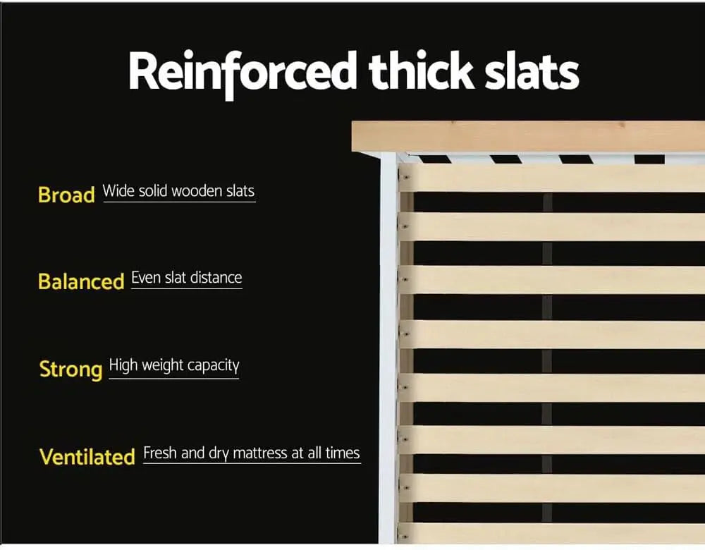 XMSJ Wooden Platform Bed Frame with Storage - White Timber Base (Single/King Single) - Deal Done