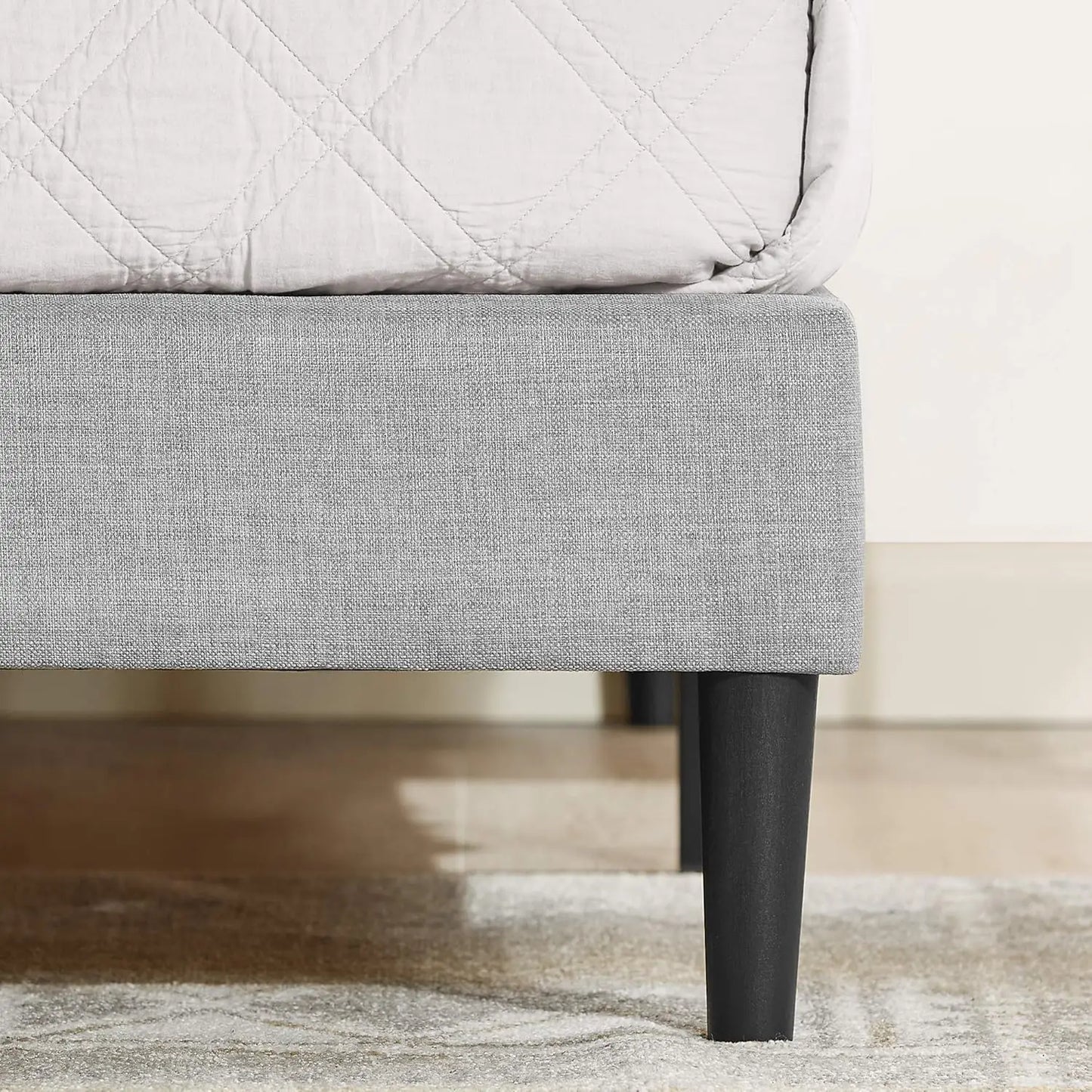 XMSJ Queen Bed Frame Fabric Upholstered Platform - Light Grey Classic Style - Deal Done