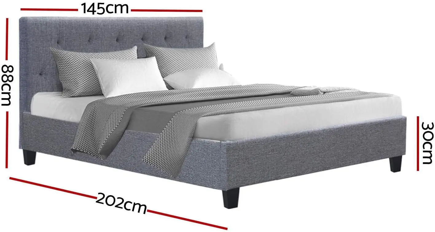 XMSJ Single Bed Frame Grey Linen - Tufted Headboard Platform Bed - Deal Done