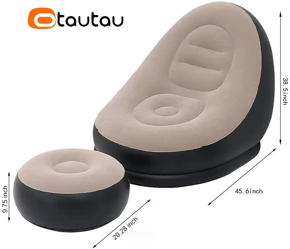 OTAUTAU Inflatable Lounger with Footstool - Outdoor Camping Recliner Sofa - Deal Done