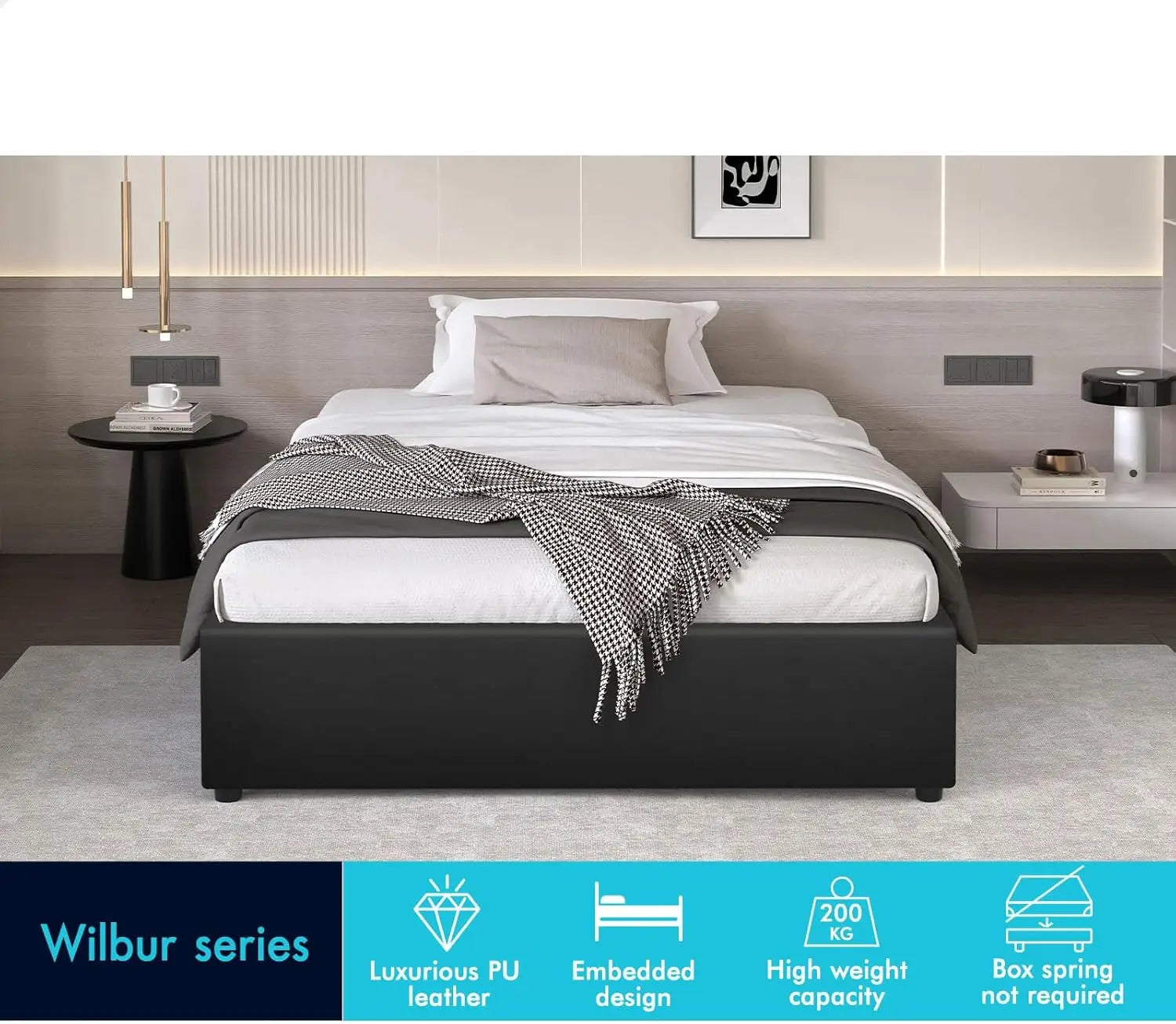 XMSJ Single Bed Frame 1600mm Gas Lift Storage - PU Leather Platform Base No Headboard - Deal Done