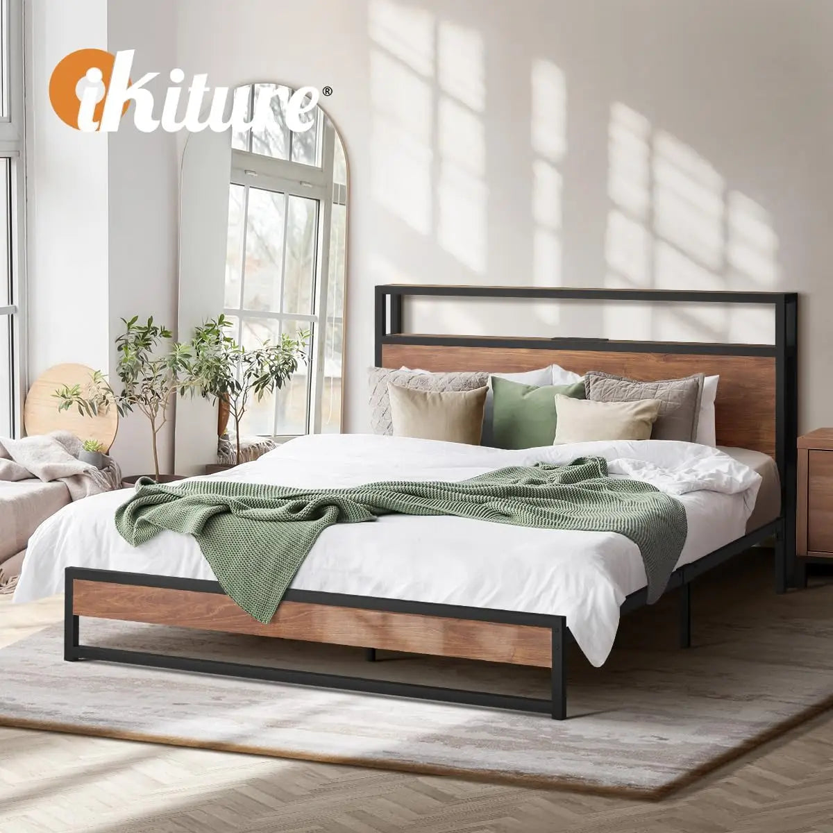 XMSJ Queen Bed Frame LED Light Charging Station - Modern Metal Platform Base - Deal Done